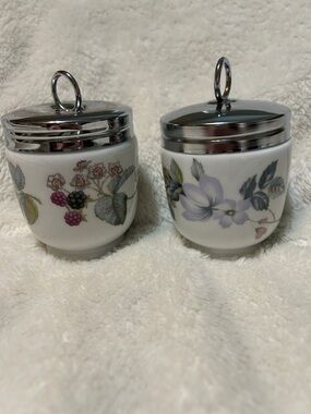 Royal Worcester White Porcelain Floral Jars with Silver Lids